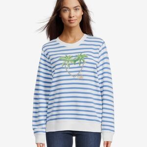 Lilly Pulitzer Blue and White Striped Sweatshirt with Palm Tree Design